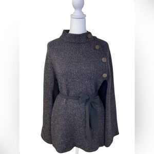 THEORY Gray Wool Cashmere Mohair Belted Cape with Suede Button Detail Size Small